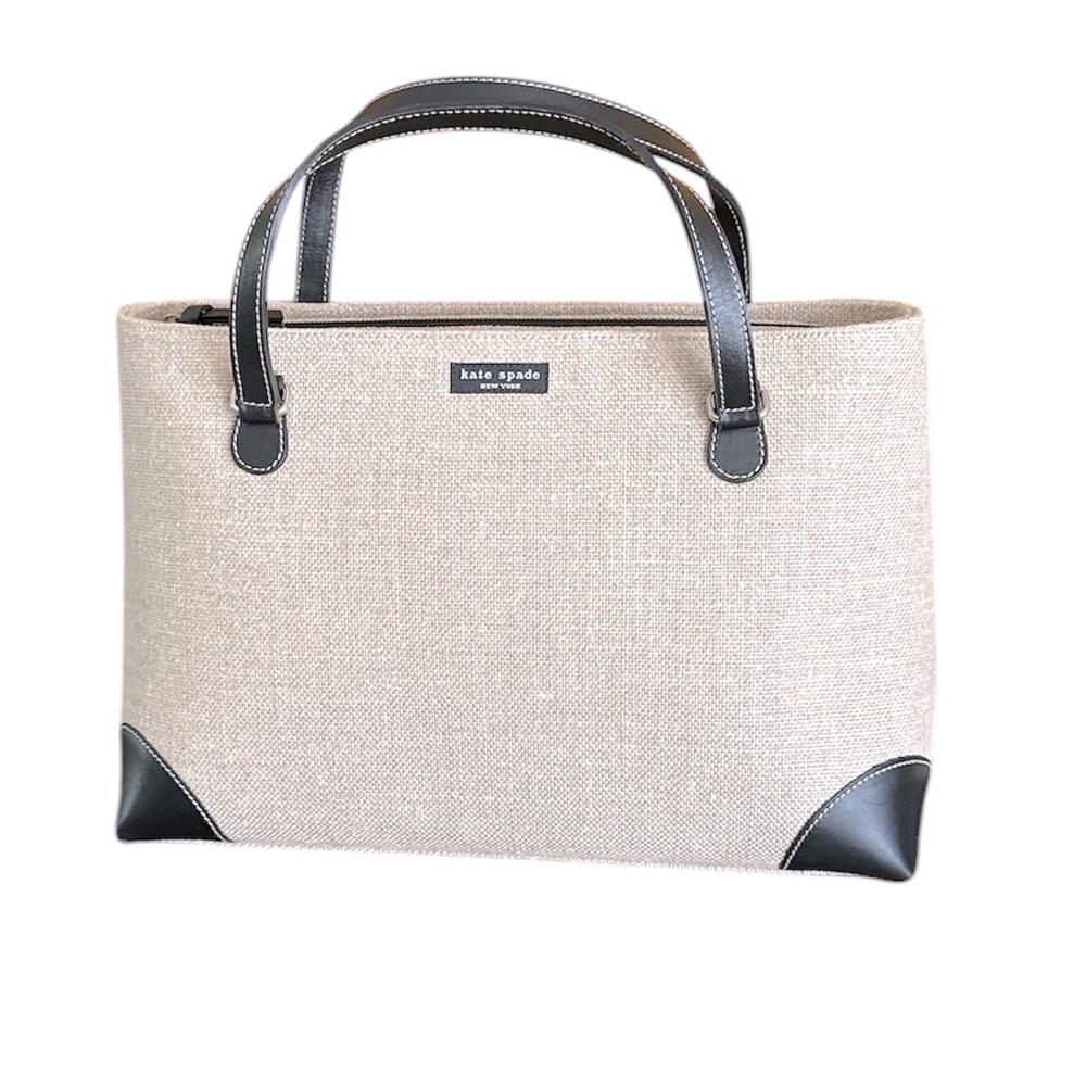 Kate Spade Handbag Utility Tote AH2782820A Belgian Linen Natural/Black 114 NEW